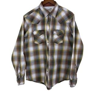 Wrangler 20X Men's Button Up Shirt Size XL Brown Plaid Pearl Snap Buttons Cowboy